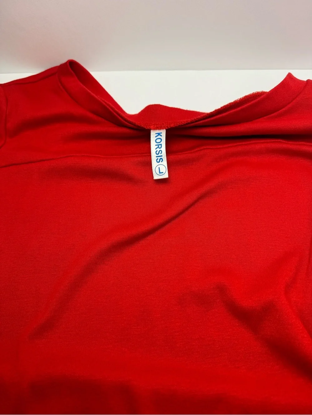 Korsis Red Knit A-Line Knee Length Dress L Long Sleeve Scoop Neck Pullover